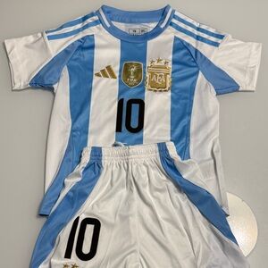 Adidas Argentina Messi Kids Set Shirt and Short White Blue Home Soccer 2024 NWT